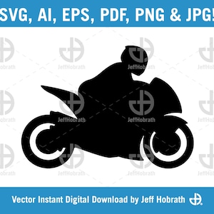 Super Sport Bike Motorcycle con Rider Silhouette isolato illustrazione vettoriale download digitale istantaneo, ai, eps, pdf, svg, png e jpg