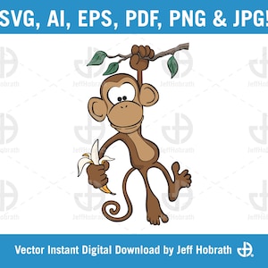 Cute Cartoon Monkey color vector illustration digital download, ai, eps, svg, pdf, png and jpg