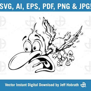 Crazy Bird Cartoon ilustración vectorial aislada descarga digital, ai, eps, pdf, svg, png y jpg