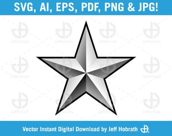 Silver Star isolated vector illustration instant digital download, ai, eps, pdf, svg, png and jpg