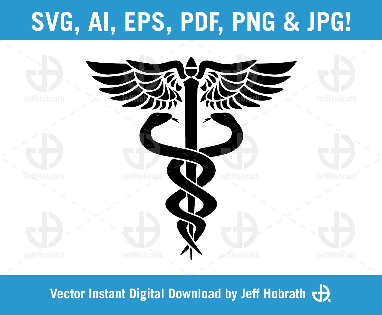 Medical Caduceus Symbol With Wings Isolated Vector Digital Download, Ai, Eps, Pdf, Svg, Png and