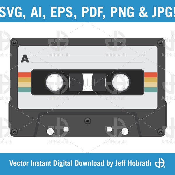 Retro Cassette Tape color isolated vector illustration digital download, ai, eps, pdf, svg, png and jpg