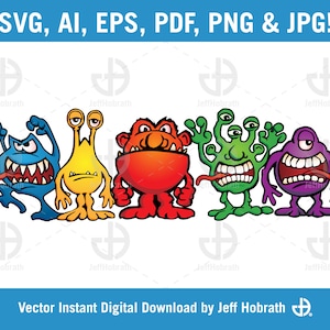 Cartoon UFO Alien Creatures full color vector illustration instant digital download, ai, eps, pdf, svg, png and jpg