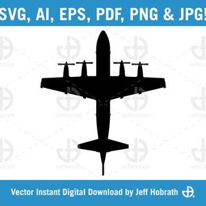 P-3 Orion Patrol Anti Submarine Military Aircraft silhouette isolated vector illustration digital download, ai, eps, pdf, svg, png and jpg