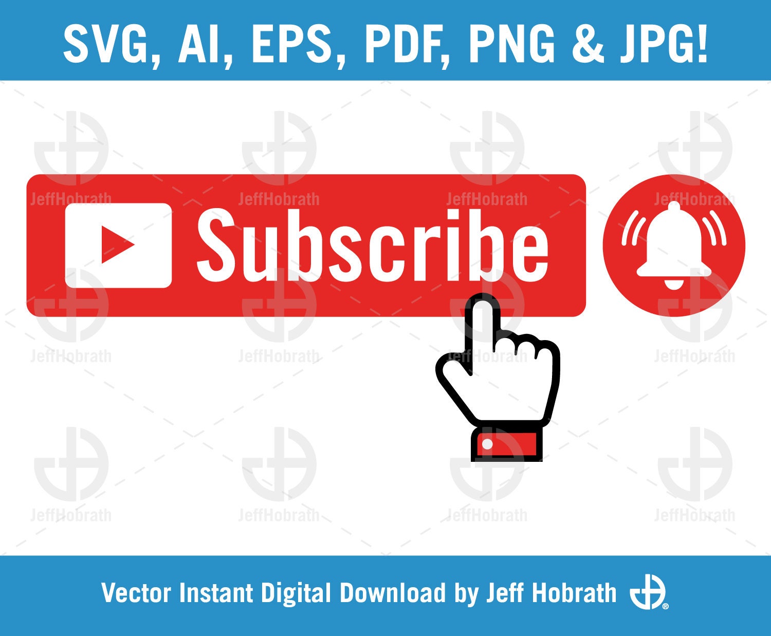 Red Subscribe Button With Notification Bell and Hand Vector Illustration  Digital Download, Ai, Eps, Pdf, Svg, Png and Jpg 