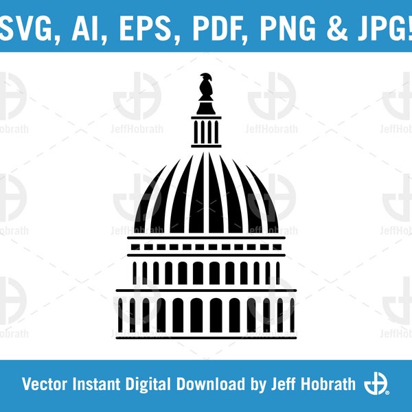 Washington D.C. Capitol Dome black line art vector illustration instant digital download, ai, eps, pdf, svg, png and jpg