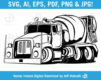 Cement Mixer Truck Cartoon isolated vector illustration digital download, ai, eps, pdf, svg, png and jpg