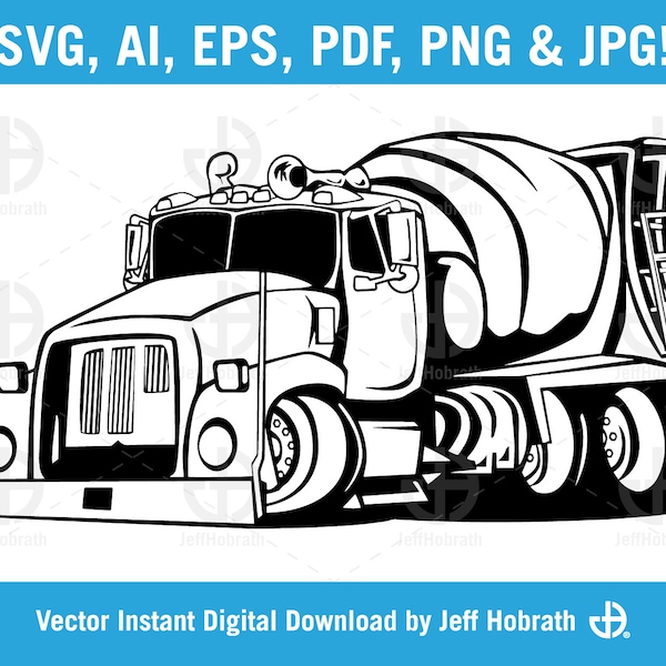 Cement Mixer Truck Cartoon isolated vector illustration digital download, ai, eps, pdf, svg, png and jpg