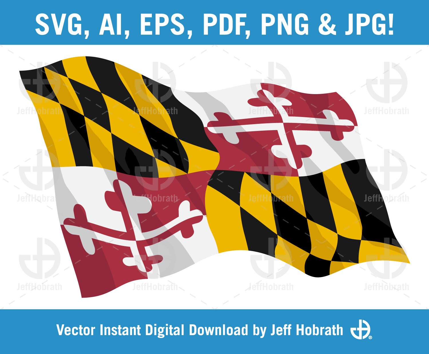 Maryland State Flag waving color vector illustration digital Etsy