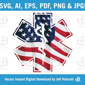 Patriotic Paramedic EMT EMS Star of Life Medical USA Flag Overlay Logo vector graphic digital download, ai, eps, pdf, svg, png and jpg