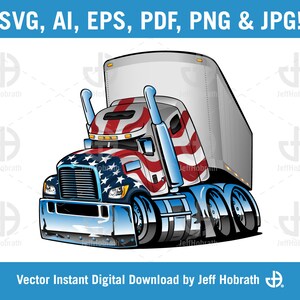 Big Rig trattore rimorchio semi camion USA Pride Cartoon colore isolato illustrazione vettoriale download digitale, ai, eps, pdf, svg, png e jpg
