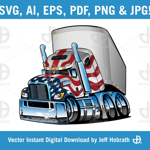 Big Rig Tractor Trailor Semi Truck USA Pride Cartoon color isolated vector illustration digital download, ai, eps, pdf, svg, png and jpg