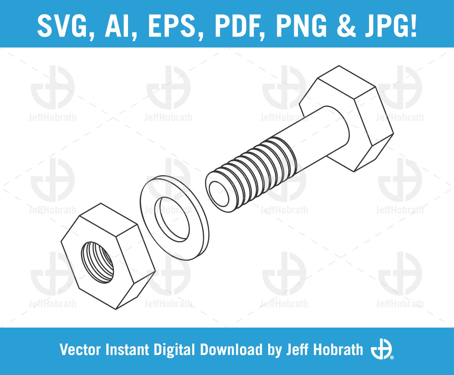 Nut, Bolt, Washer Isometric Isolated Vector Illustration Digital