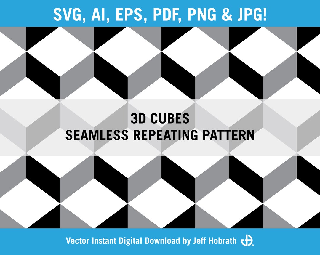 Black, Gray and White 3D Cubes Seamless Repeating Pattern Vector ...