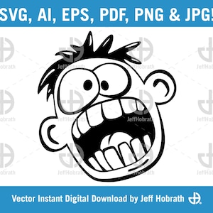 Funny Face Cartoon with Big Mouth and Wild Eyes isolated vector illustration digital download, ai, eps, pdf, svg, png and jpg