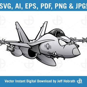 F/A-18 Hornet Military Fighter Attack Jet Airplane Cartoon vector illustration digital download, ai, eps, pdf, svg, png and jpg