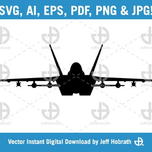 F/A-18E/F スーパーホーネット ジェット機 正面図 シルエット 分離型 ベクター イラスト デジタル ダウンロード、ai、eps、pdf、svg、png、jpg