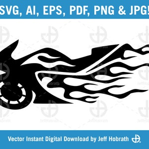 Sport Bike Fire Moto silhouette vettoriale illustrazione download digitale istantaneo, ai, eps, pdf, svg, png e jpg
