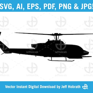 AH-1 Cobra helikoptervliegtuigen silhouet geïsoleerde vector illustratie digitale download, ai, eps, pdf, svg, png en jpg