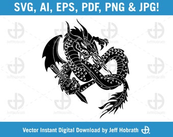 Fire Breathing Dragon black isolated vector illustration digital download, ai, eps, pdf, svg, png and jpg