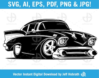 Classic '57 American Hot Rod car isolated vector illustration digital download, ai, eps, pdf, svg, png and jpg