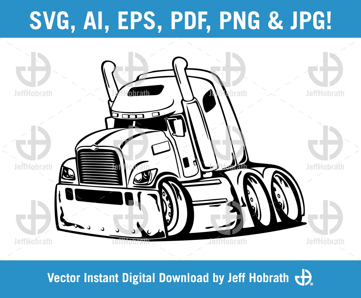 Big Rig Tractor Trailor Semi Truck Cartoon Black and White - Etsy Norway Big Rig Tractor Trailor Semi Truck Cartoon Black and White - Etsy Norway