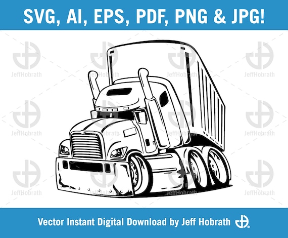 Big Rig Tractor Trailor Semi Truck Cartoon Black and White - Etsy Big Rig Tractor Trailor Semi Truck Cartoon Black and White - Etsy