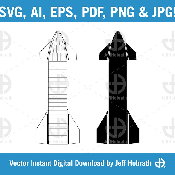 Starship Rocket Spacecraft Silhouettes vector illustration digital download, ai, eps, pdf, svg, png and jpg