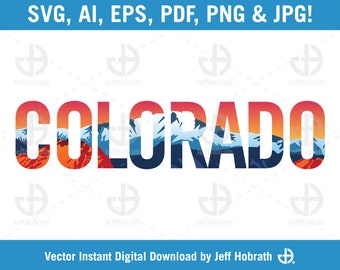 Colorado with landscape inlay vector illustration instant digital download, ai, eps, pdf, svg, png and jpg