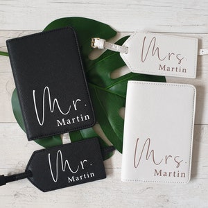 Mr and Mrs Passport Covers and Luggage Tag, Personalised Passport Cover and Luggage Tag, Passport Cover Wedding, Passport Wallet, Travel image 1