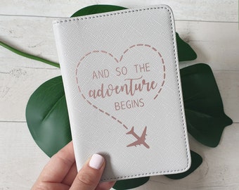 And so the Adventure Begins Passport Holder and Luggage Tag, Passport Holder, Travel Passport, Passport Case, Passport Travel Gift for Her