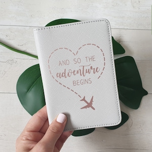 And so the Adventure Begins Passport Holder and Luggage Tag, Passport Holder, Travel Passport, Passport Case, Passport Travel Gift for Her image 1