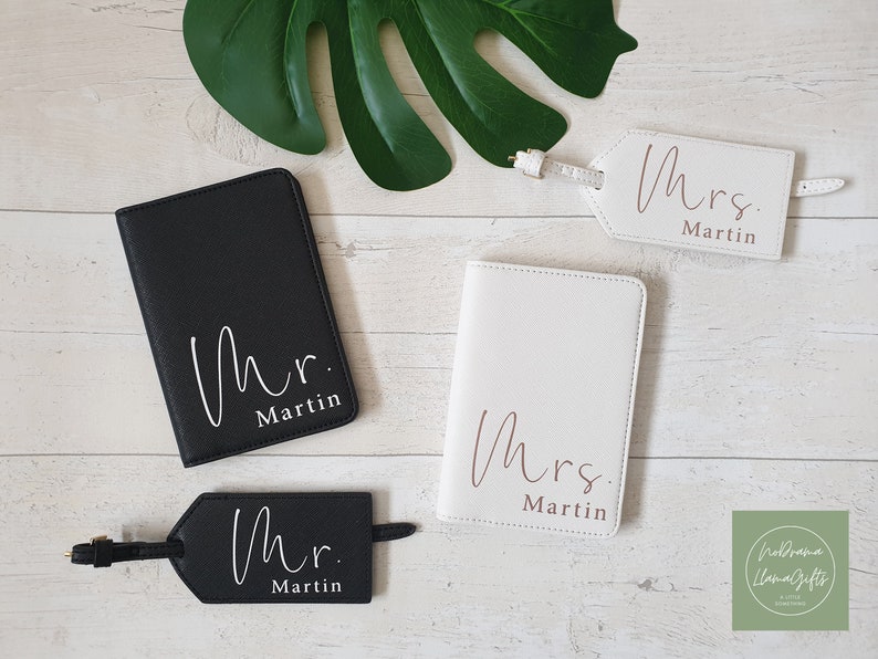 Mr and Mrs Passport Covers and Luggage Tag, Personalised Passport Cover and Luggage Tag, Passport Cover Wedding, Passport Wallet, Travel image 9