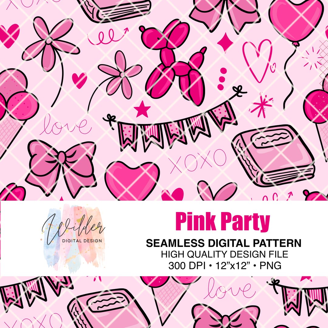 Pink Party Seamless Digital Pattern | Cute Pink Pattern With Hearts ...
