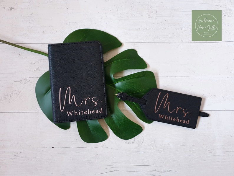 Mr and Mrs Passport Covers and Luggage Tag, Personalised Passport Cover and Luggage Tag, Passport Cover Wedding, Passport Wallet, Travel imagem 6