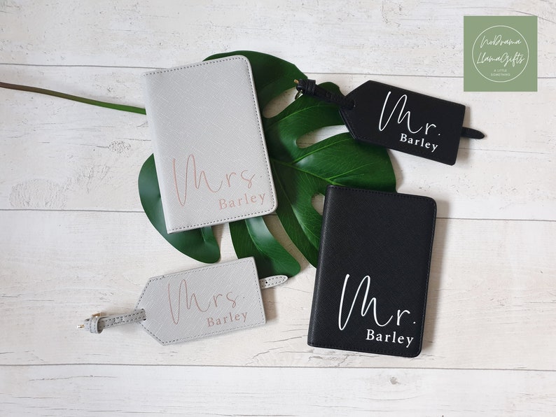 Mr and Mrs Passport Covers and Luggage Tag, Personalised Passport Cover and Luggage Tag, Passport Cover Wedding, Passport Wallet, Travel imagem 4