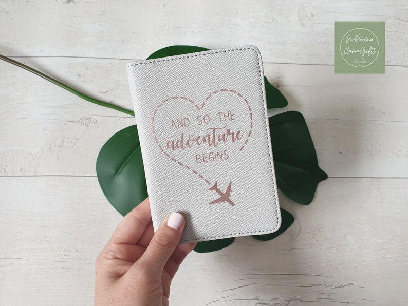 And so the Adventure Begins Passport Holder and Luggage Tag, Passport Holder, Travel Passport, Passport Case, Passport Travel Gift for Her image 1