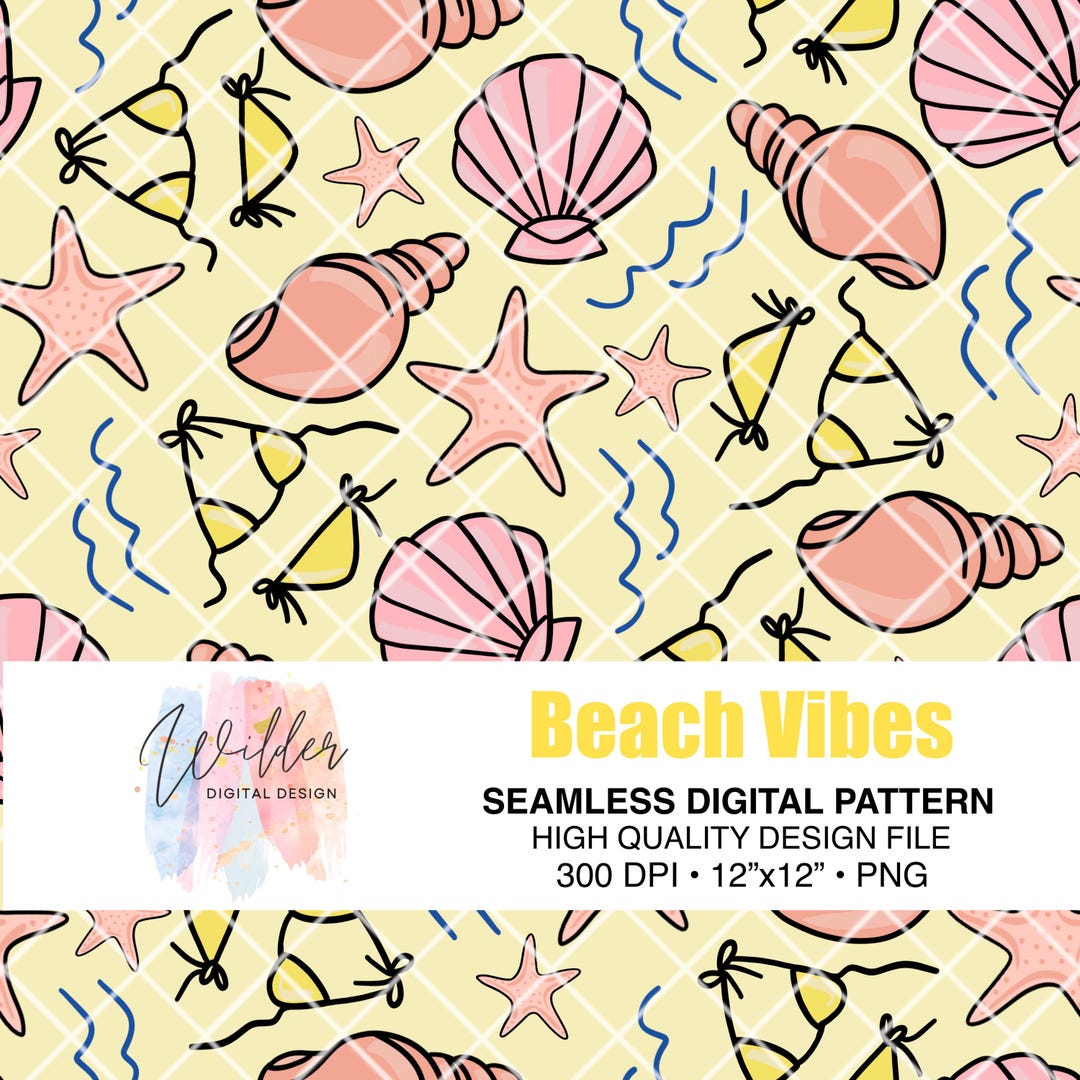 Beach Vibes Seamless Pattern PNG | Summer Digital Paper | Bikini ...