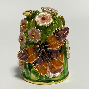 Collectible Thimble, Butterfly Figurine, Enamel Metal Thimble with Swarovski Crystals, Seamstress Gift