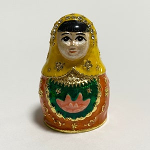 Collectible Thimble, Babushka Figurine, Enamel Metal Thimble with Swarovski Crystals, Seamstress Gift