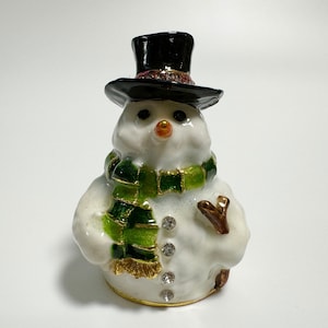Collectible Thimble, Snowman Figurine, Enamel Metal Thimble with Swarovski Crystals, Seamstress Gift