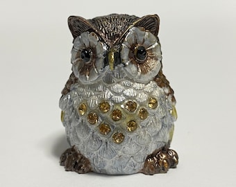 Collectible Thimble, Owl Figure, Enamel Metal Thimble with Swarovski Crystals, Seamstress Gift