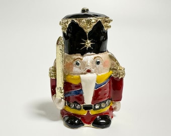 Collectible Thimble Nutcracker, Enamel Metal Thimble with Swarovski Crystals, Seamstress Gift