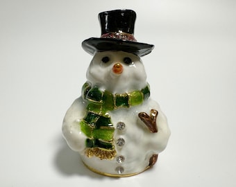 Collectible Thimble, Snowman Figurine, Enamel Metal Thimble with Swarovski Crystals, Seamstress Gift