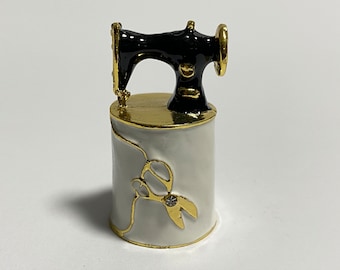 Collectible vingerhoed, geëmailleerde metalen vingerhoed met Swarovski-kristallen, naaimachine decor, naaister cadeau