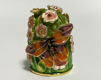Collectible Thimble, Butterfly Figurine, Enamel Metal Thimble with Swarovski Crystals, Seamstress Gift