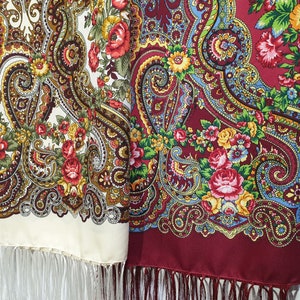 Babushka Scarf Headscarf Ukrainian Scarf Floral Folk Slavic Shawl Chale Russe