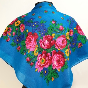 Slavic Shawl Ukrainian Scarf Platok Floral Folk Fabric 70x70 Cm (28x28 ...