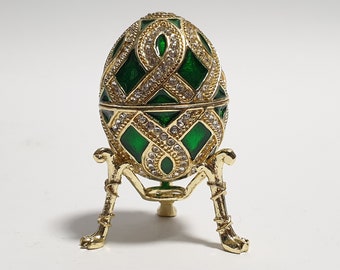 Faberge Egg Trinket Box Jewelry Box Enameled Egg with Swarovski Crystals 2.8 inch (7 cm)