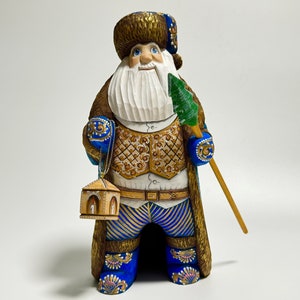 Hand Carved Wooden Santa Claus Figurine, Wood Carving Father Frost, Ukrainian Christmas Decor 9.2 inch (23 cm)